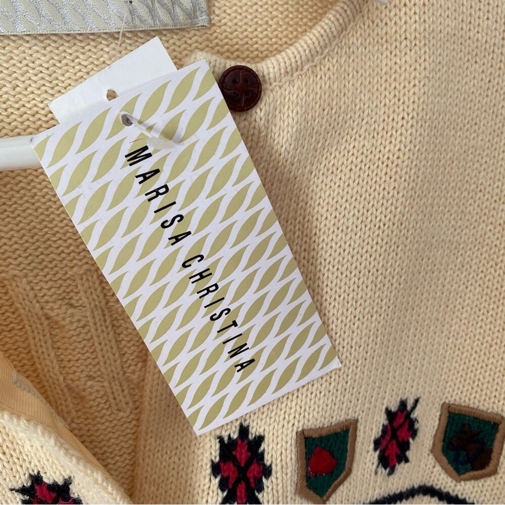Vintage NWTs Marisa Christina Yellow Equestrian Patch Academia Cardigan Sweater - Picture 5 of 7